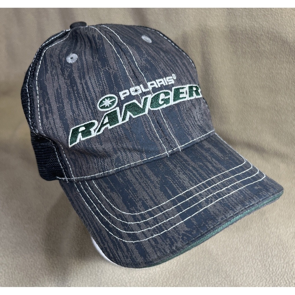 Polaris‎ Ranger Cap Hat Adjustable Embroidered Logo Gray Black Mesh